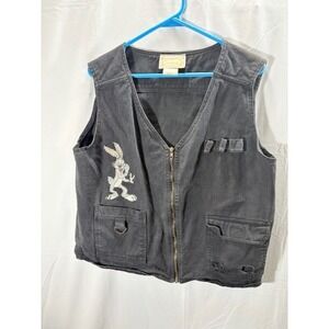 Vintage Bugs Bunny Vest Handmade Size Large Denim Cartoon Sleeveless Black Jean